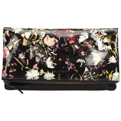 Alexander Mcqueen Black Floral Print Patent Leather Clutch Bag