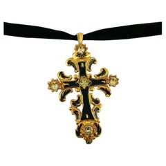 Christian Lacroix Vintage Barock Jeweled Emaille Kreuz Anhänger Halskette