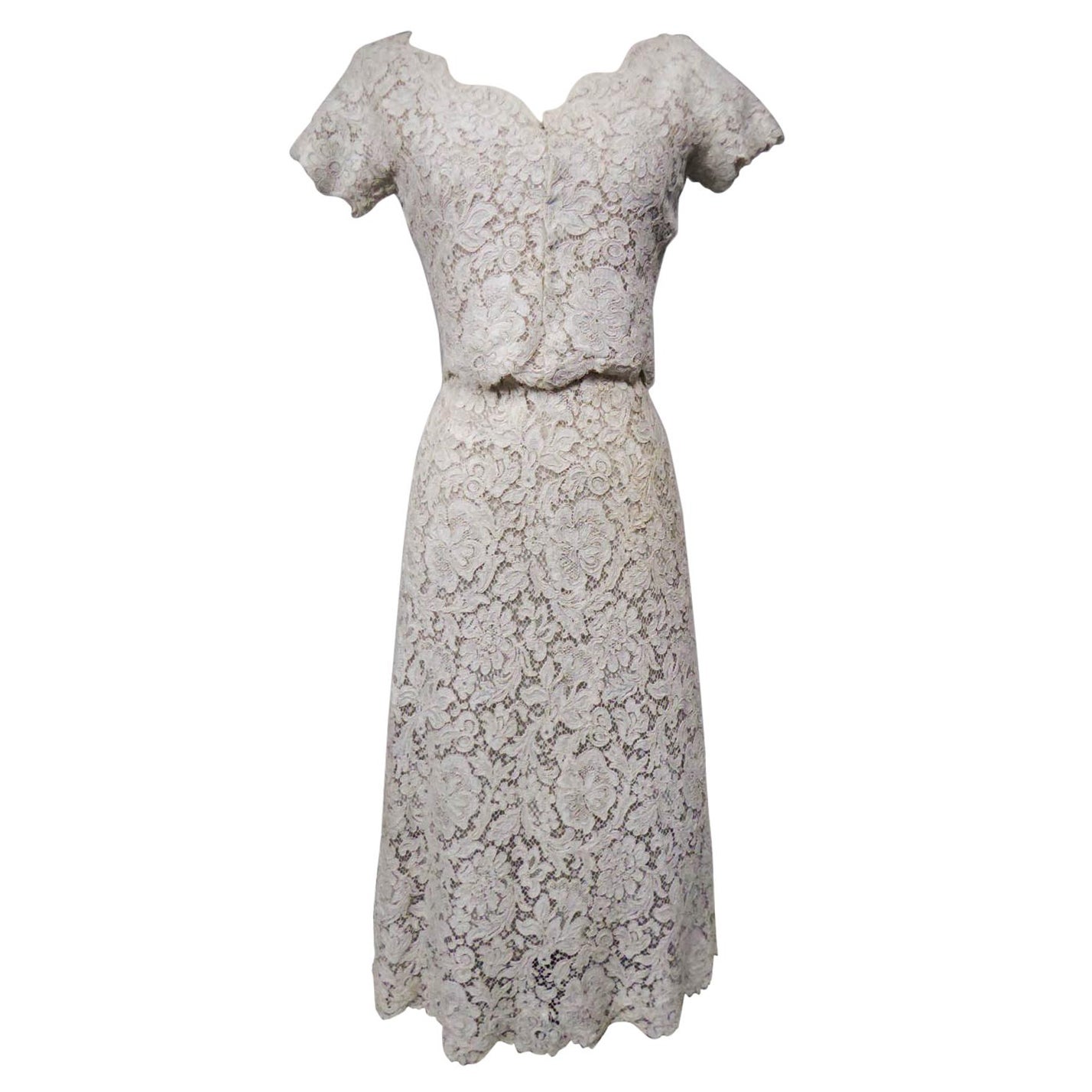 A Dior/ Bohan Couture Cream Lace Dress and Bolero numbered 94445 Circa 1965