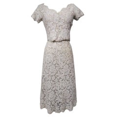 Vintage A Dior/ Bohan Couture Cream Lace Dress and Bolero numbered 94445 Circa 1965