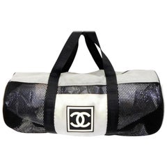 Chanel Xl Mesh Sports Cc Logo Duffle 230183 Grey Coated Canvas Weekend/Travel 