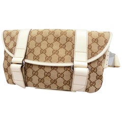 Gucci Monogram Waist Pouch Fanny Pack 229998 Beige Coated Canvas Cross Body Bag