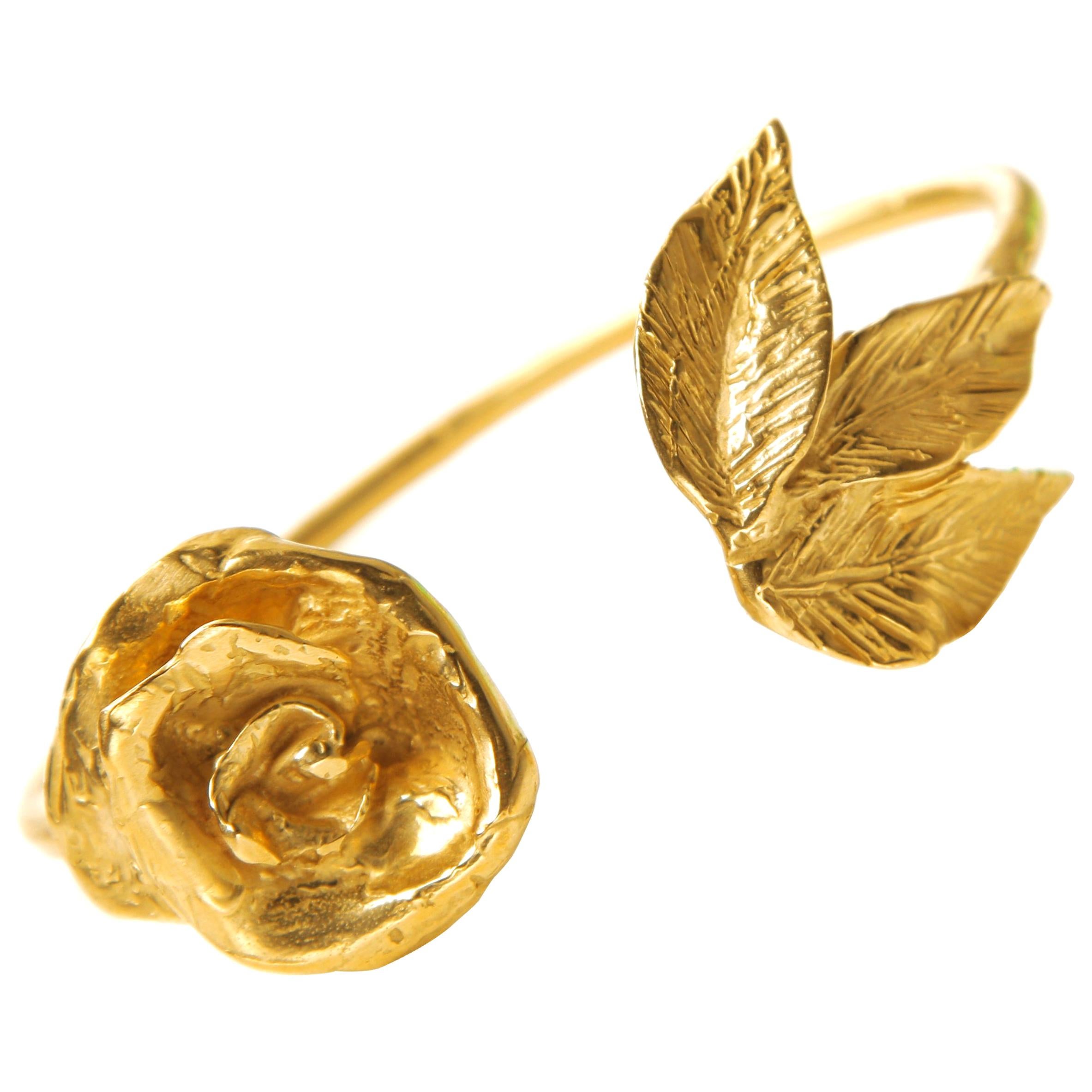 Giulia Barela 24 Karat Fine Gold-Plated Bronze Indian Rose Cuff Bracelet For Sale