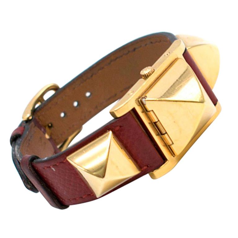 Hermes Medor vintage studded leather bracelet watch