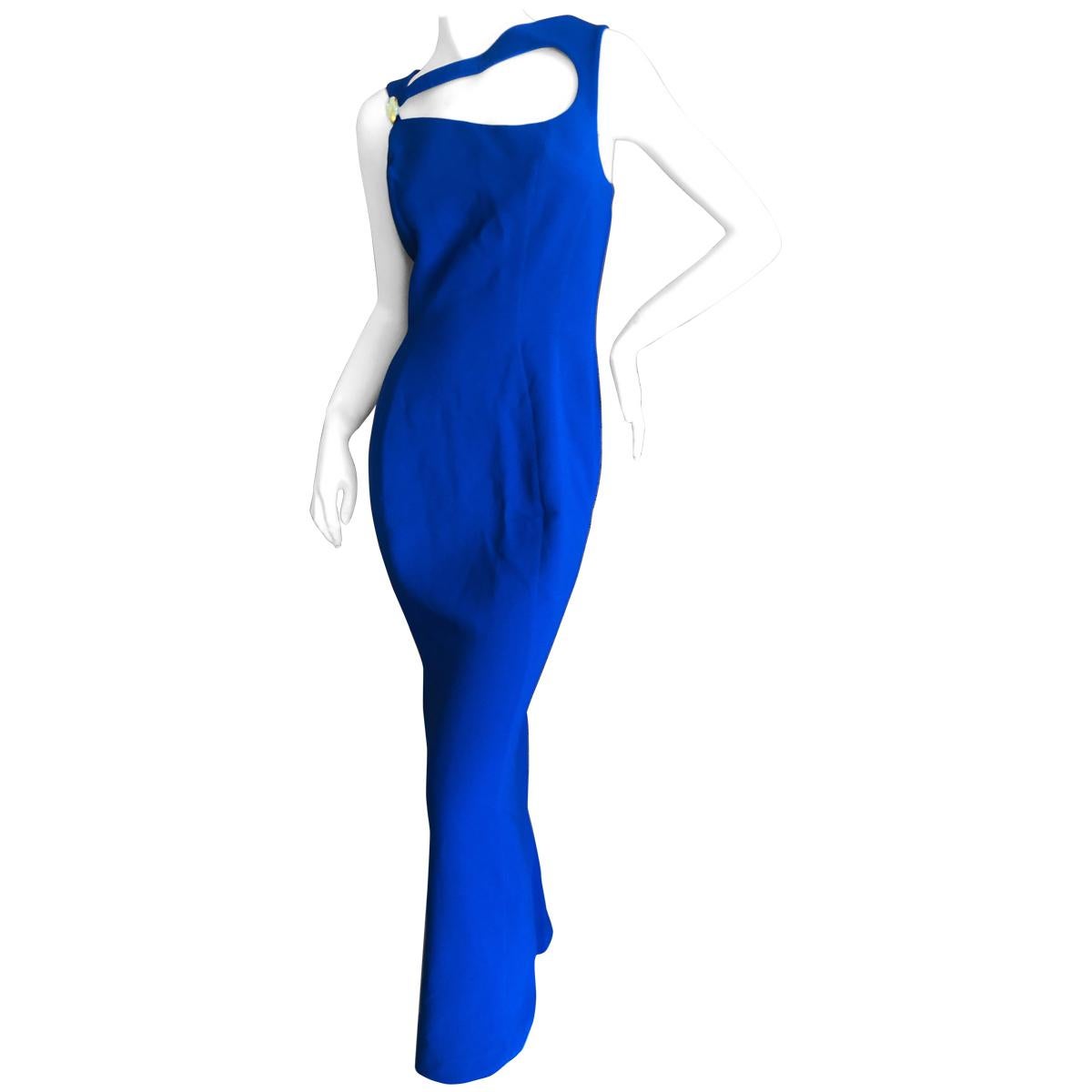 Thierry Mugler Vintage 1980's Royal Blue Cut Out Maxi Dress Size L For Sale