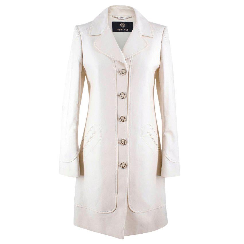 Versace White Cotton-blend Single-breasted Coat US 4 For Sale