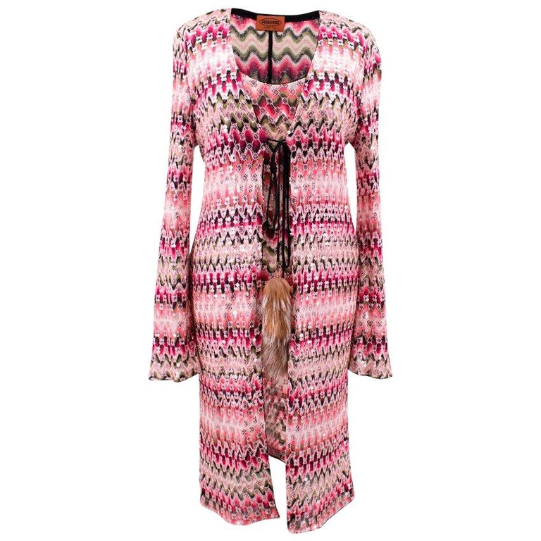 Missoni pink patterned/ sequin embellished top and cardigan set US 4