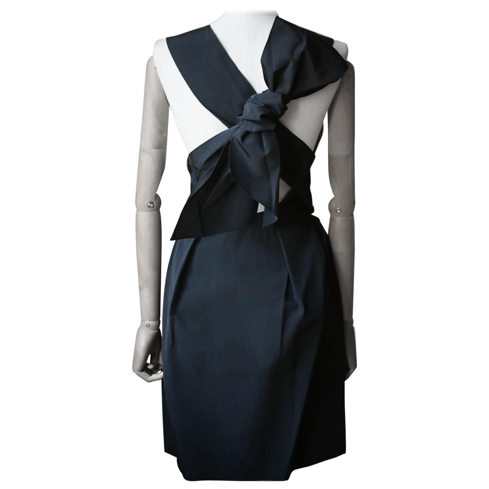 Lanvin Twisted Bow Back Pleated Dress