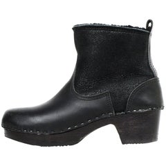 NO. 6 Black Leather/Suede Shearling-Lined Heeled Ankle Boots Sz 40