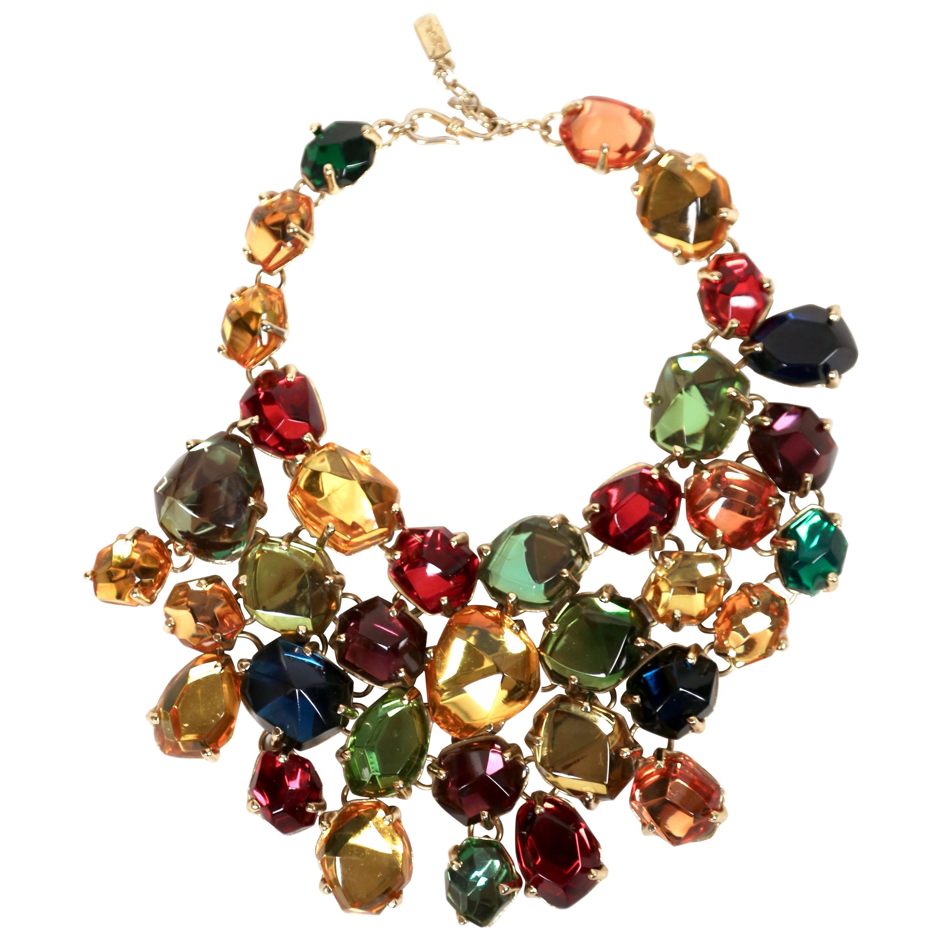 1987 YVES SAINT LAURENT multi-color faceted 'stones' bib necklace