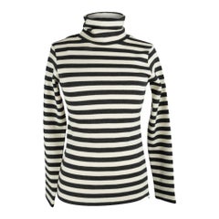 Chloe Top Striped Graphite and Vanilla Turtleneck Side Zip XS nwt