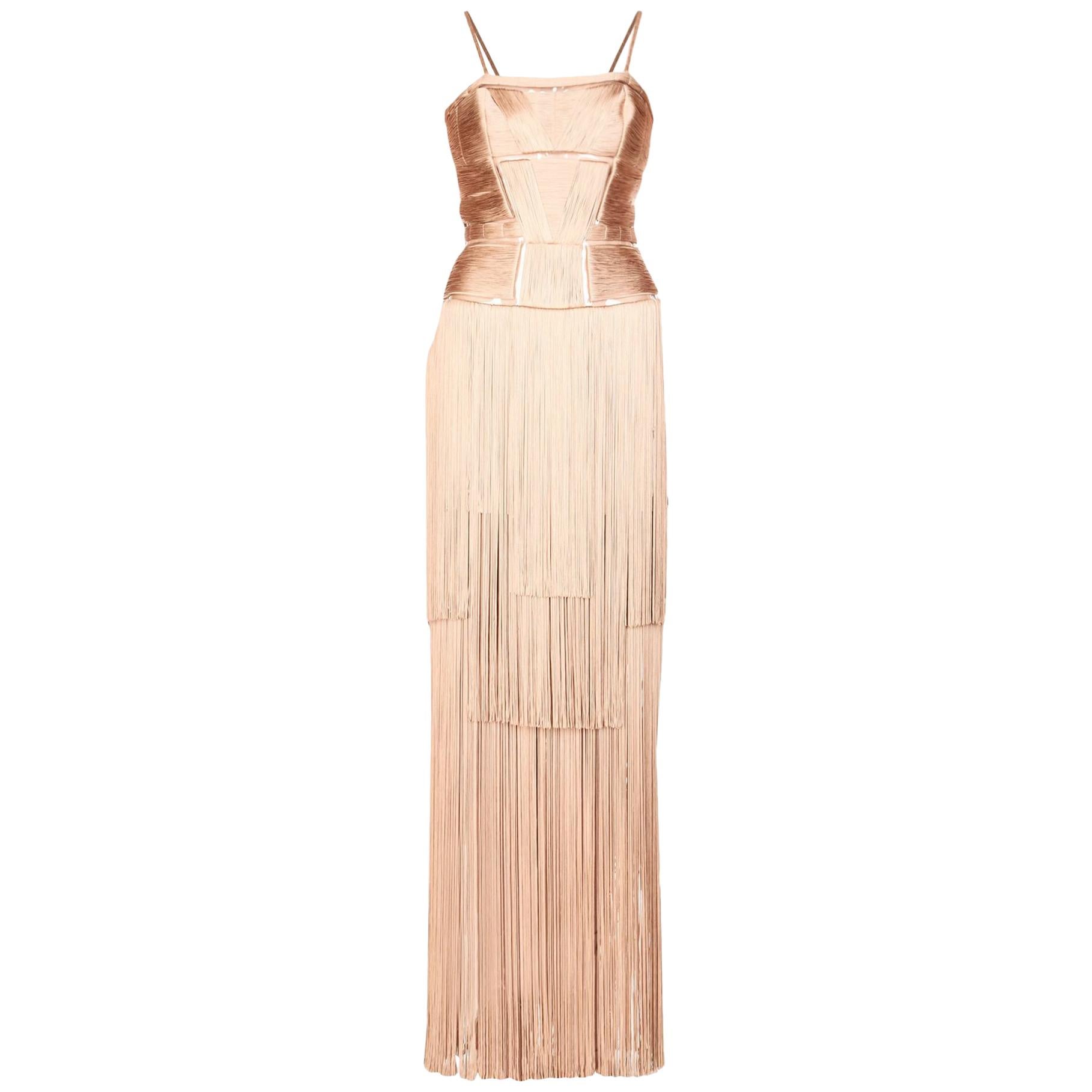 New Versace Nude Naked Spectacular Fringe Long Silk Corset Dress Gown It.  44