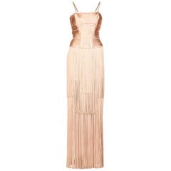 New Versace Nude Naked Spectacular Fringe Long Silk Corset Dress Gown It.  44