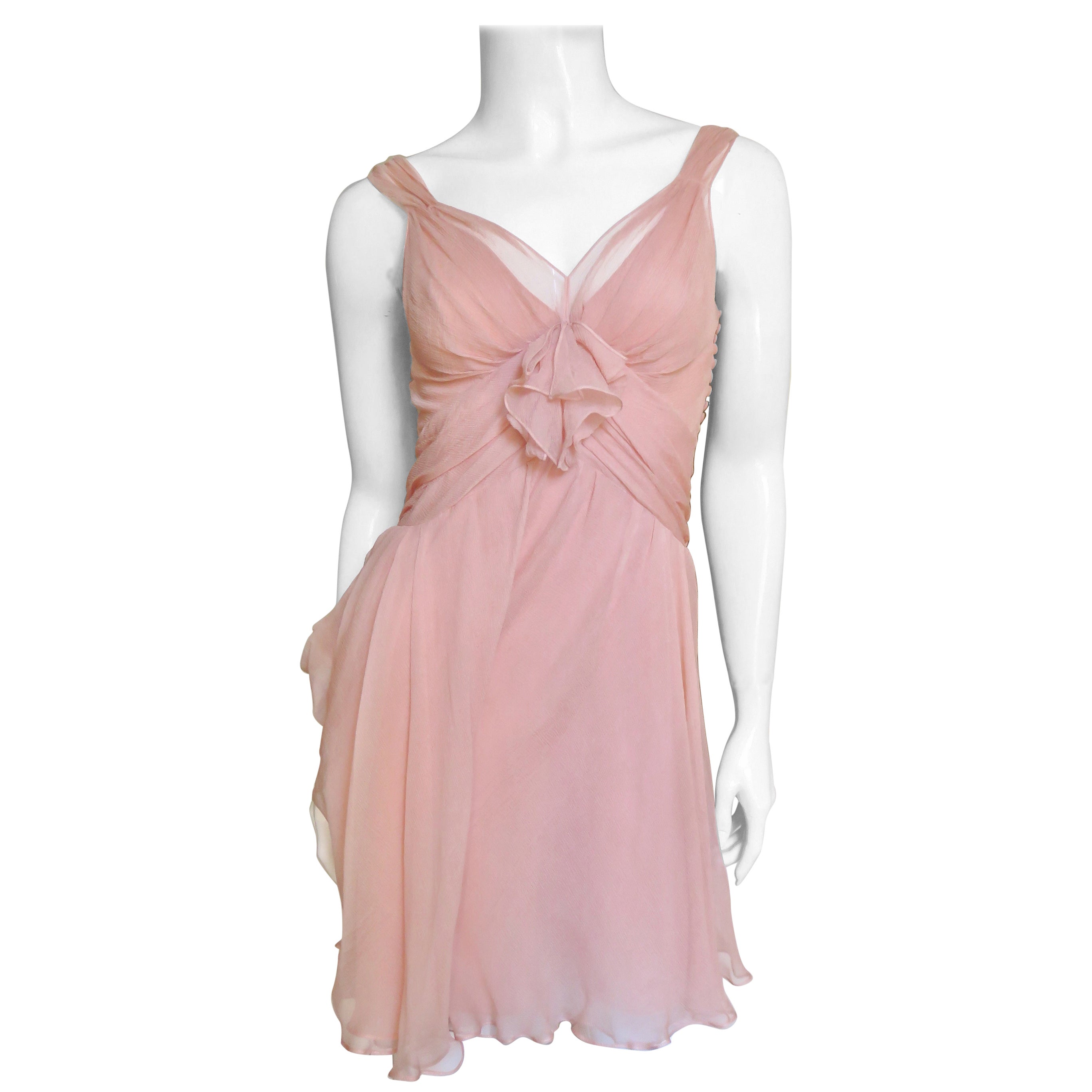 1950s Christian Dior New Look Peach Silk Dress With Cross Over Bodice ...