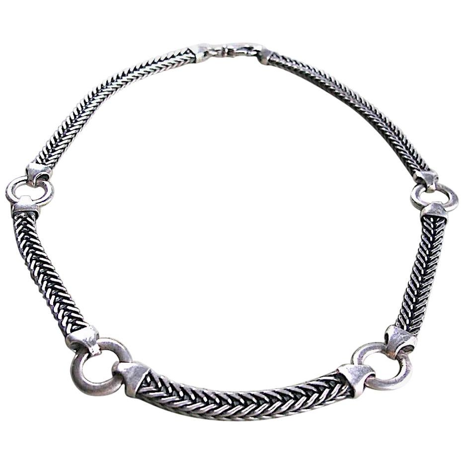 1950s Modernist Italian Heavy Sterling Silver Necklace For Sale