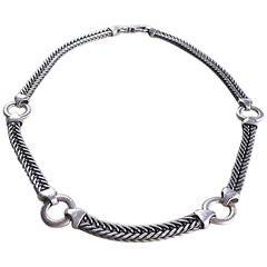 1950s Modernist Italian Heavy Sterling Silver Necklace