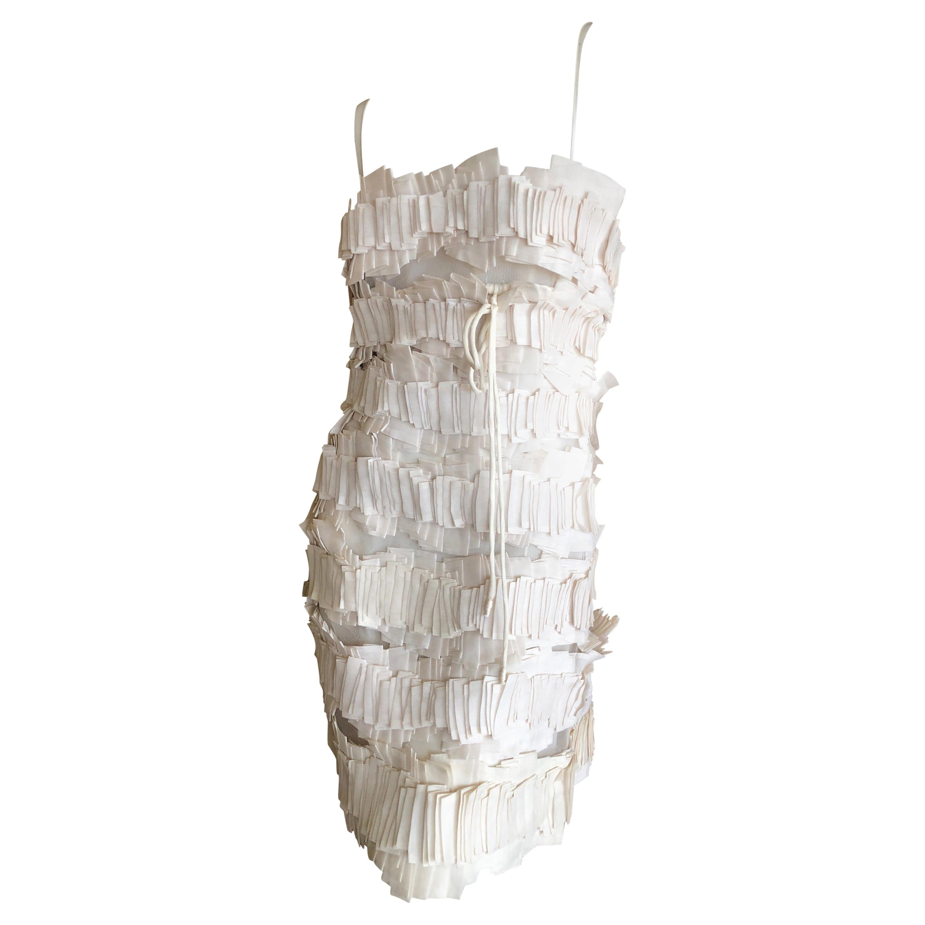 Chado Ralph Rucci Romantic Ivory Origami on Mesh Dress Size 4 For Sale