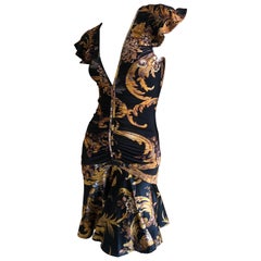 Roberto Cavalli for Just Cavalli Low Cut Baroque Pattern Mini Dress