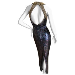 Vintage Oleg Cassini Seventies Sequin Beaded Backless Evening Dress