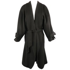 Vintage CLAUDE MONTANA Size 8 Black Wool Shawl Collar Over Coat