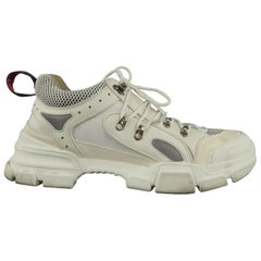 Men's GUCCI Size 12 White Mixed Materials Nylon Lace Up Flashtrek Sneakers