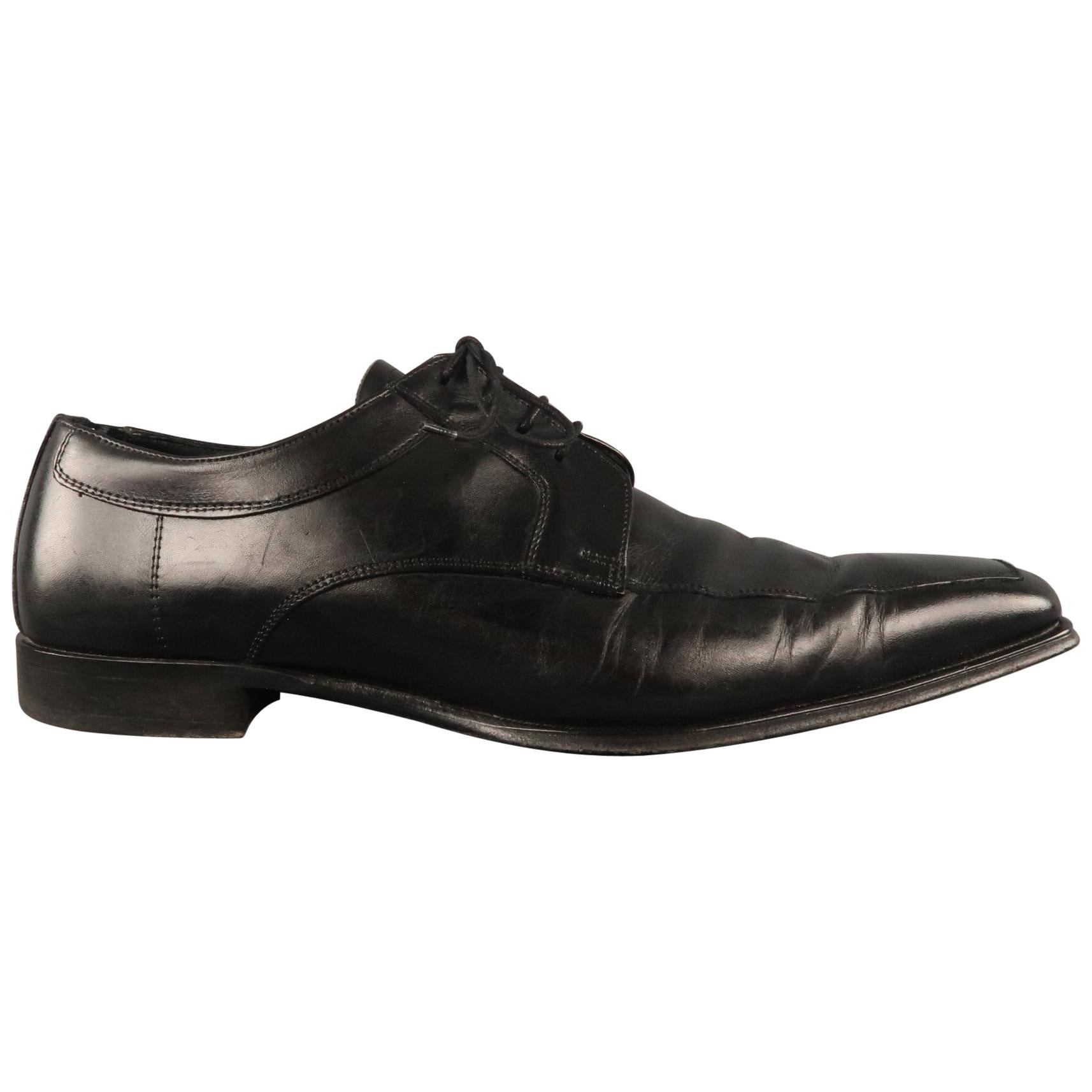 Men's CANALI Size 13 Black Leather Lace Up Shoes