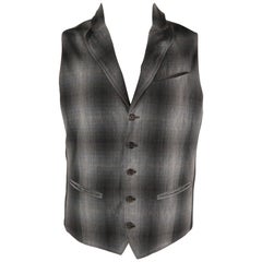 Men's JOHN VARVATOS 42 Grey Plaid Wool / Cotton Peak Lapel Vest