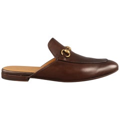 Hommes GUCCI Taille 9 Cuir Marron Slip On Princetown Mule Slipper Loafers