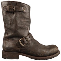 Used Men's FRYE Size 7.5 Brown Leather Motorcycle Boots