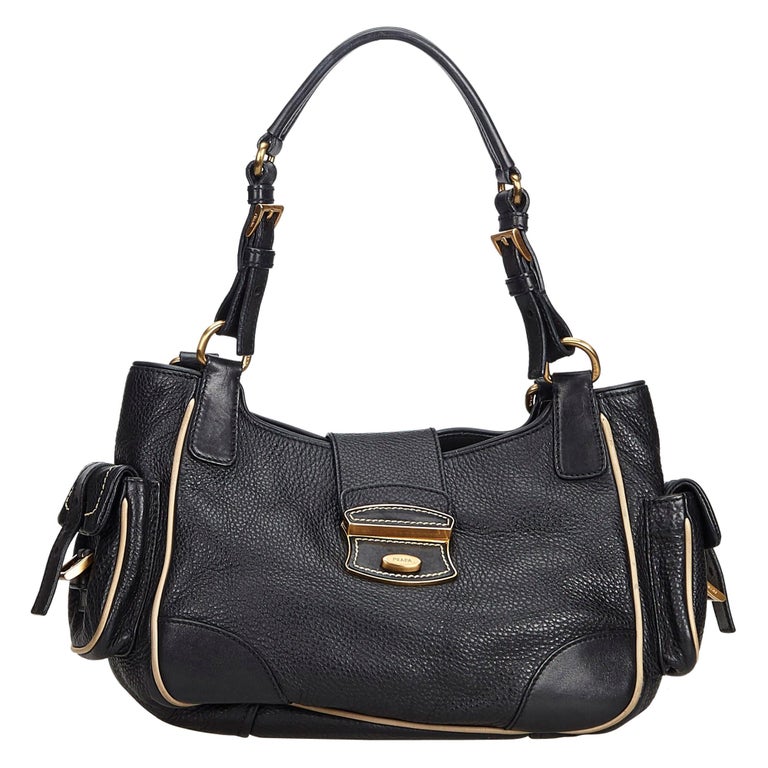 Prada Black Leather Shoulder Bag For Sale at 1stDibs