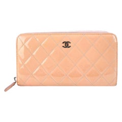 Chanel Salmon Quilted Patent Cc Zip Around 215508 Wallet