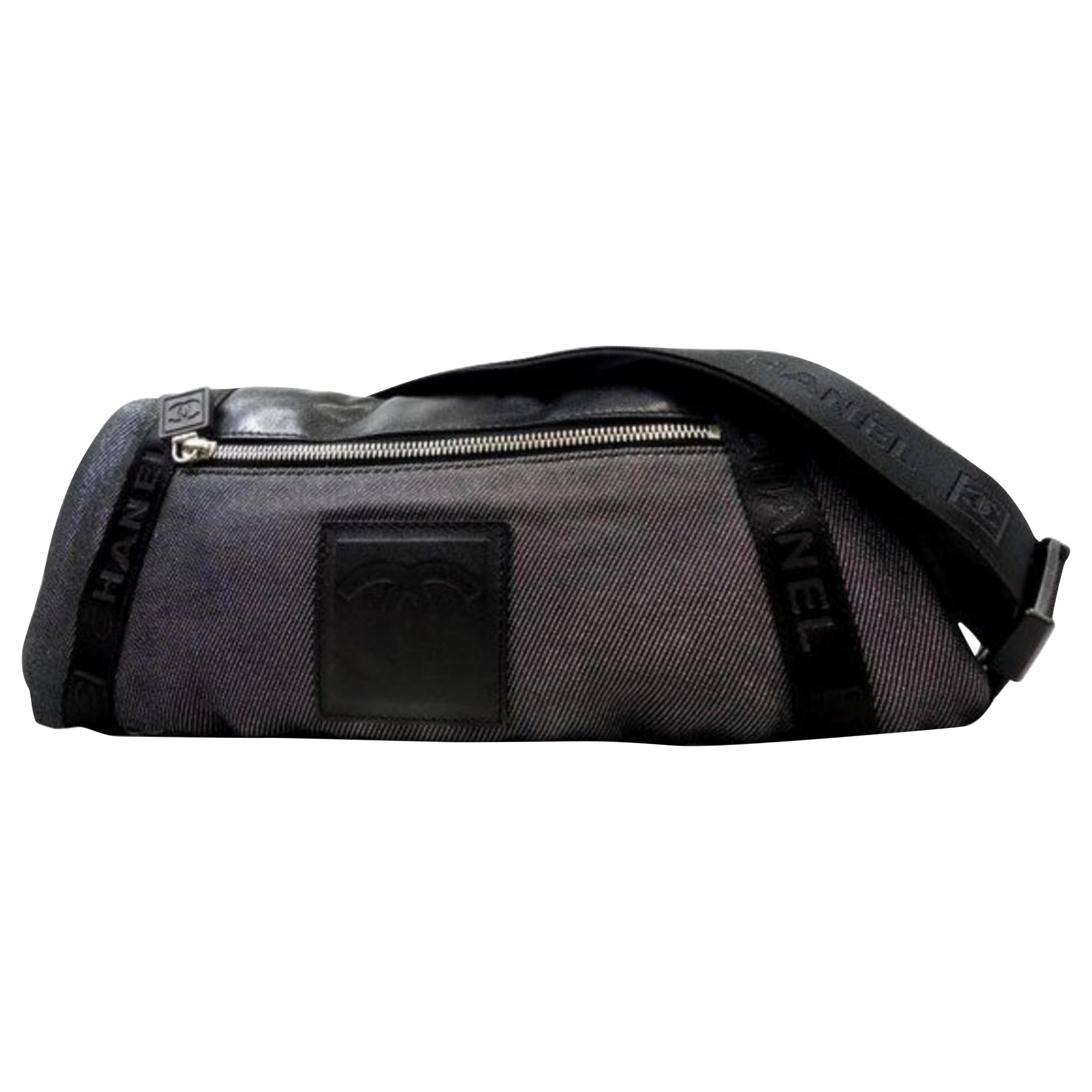 Chanel Waist Bag Cc Sports Fanny Pack 228165 Charcoal Coated Canvas Shoulder Bag For Sale