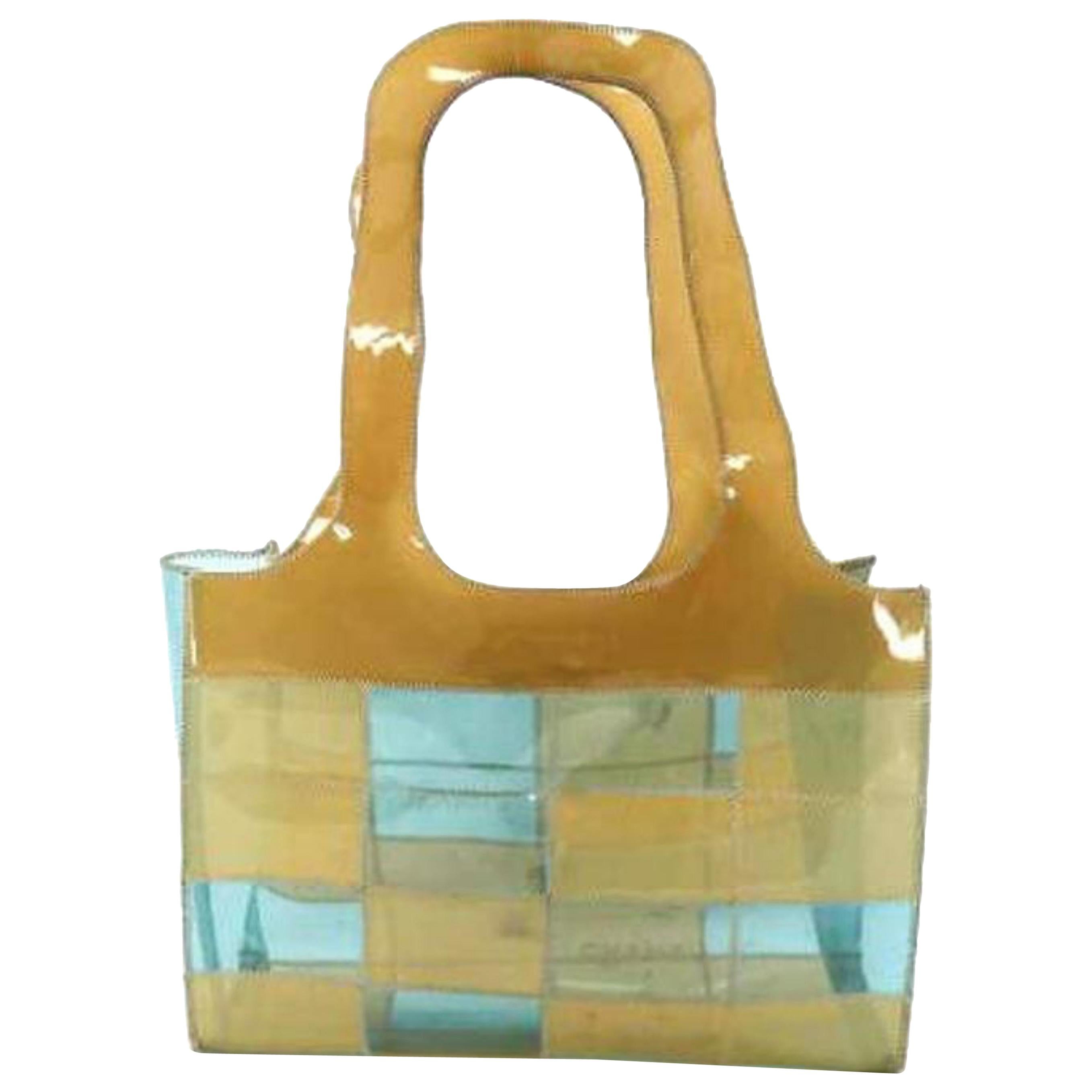 Chanel Clear Patchwork 219502 Beige X Blue Vinyl Tote For Sale