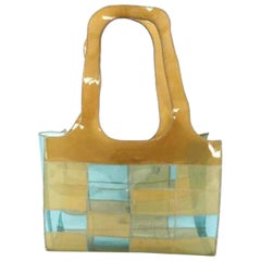 Chanel Clear Patchwork 219502 Beige X Blue Vinyl Tote