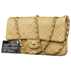 Chanel Classic Quilted Lambskin Medium Double Flap 227747 Beige Leather Shoulder