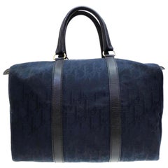 Dior Oblique Monogram Trotter Boston 228122 Navy Coated Canvas Satchel