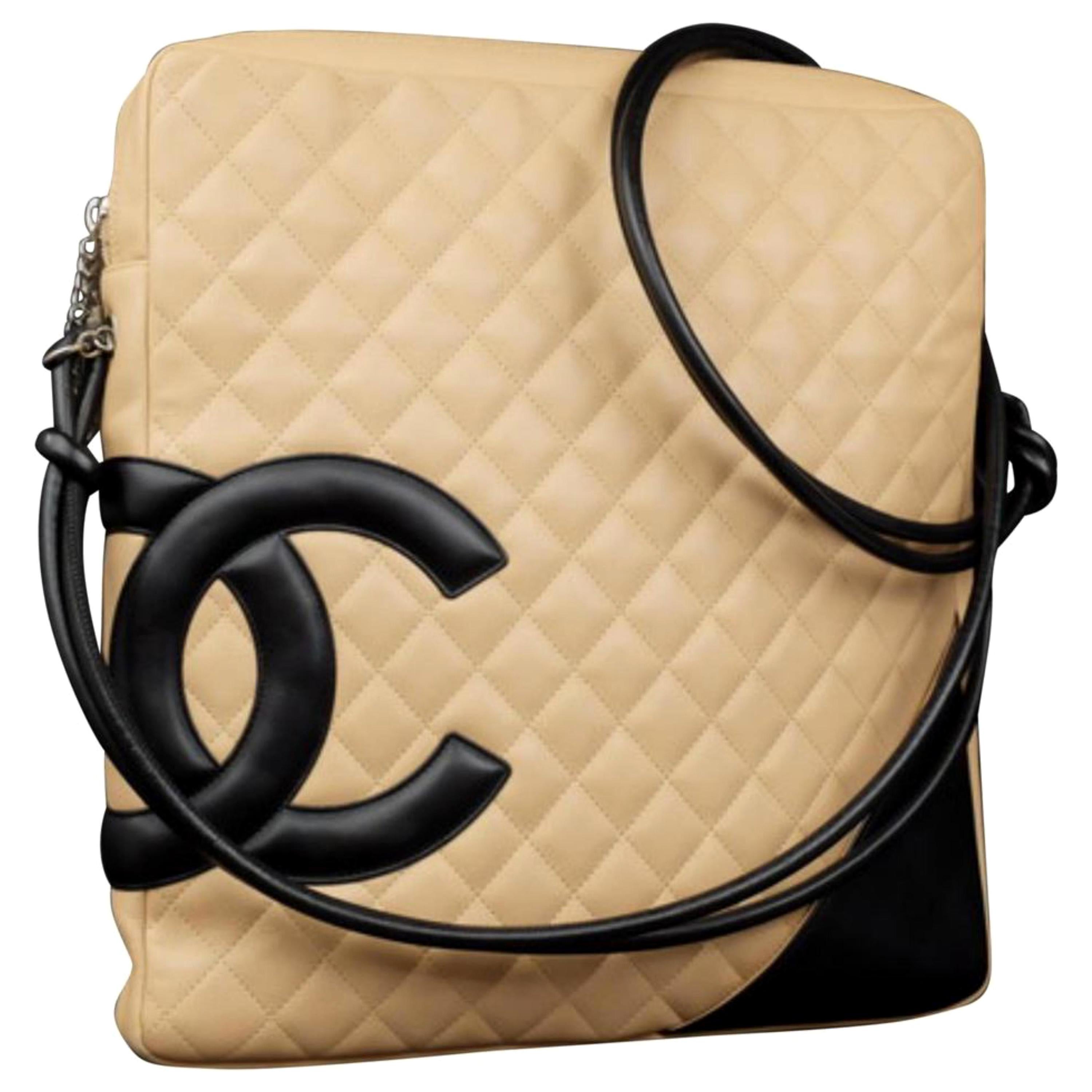 Chanel Messenger Cambon Extra 227178 Beige Quilted Leather Cross Body Bag For Sale