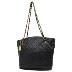 Chanel Quilted Lambskin Chain Tote 221034 Black Leather Shoulder Bag
