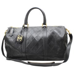Vintage Chanel Quilted Boston Duffle with Strap 868404 Black Weekend/Travel Bag