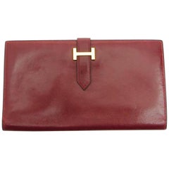 Hermès H Logo Bearn Bifold Long Wallet 227231 Bordeaux Box Calf Leather Clutch