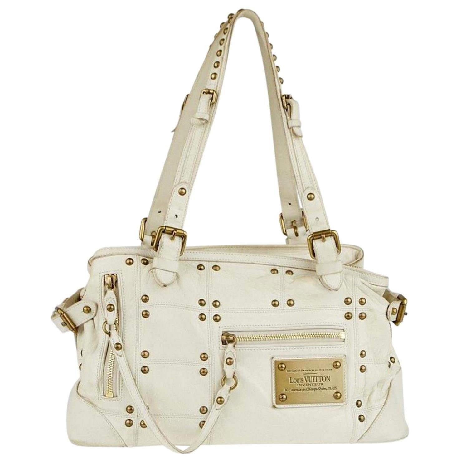 Louis Vuitton Studded Riveting 227296 White Leather Shoulder Bag For Sale