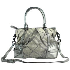 Used Burberry Haymarket Glitter Smoke Silver 2way 33bura12317 Grey Nova Check Canvas 