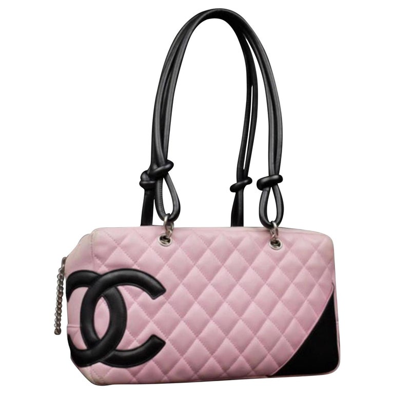 pink and black chanel handbag white
