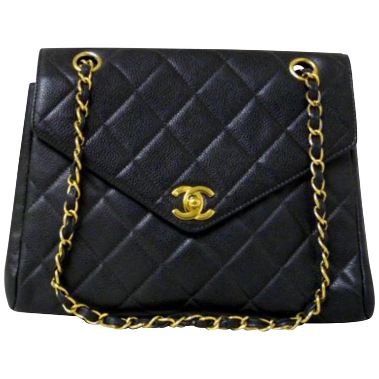 Chanel Classic Flap Quilted Caviar Pointed 228308 Black Leather