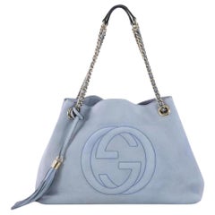 Vintage Gucci Soho Fringe Tassel Chain Tote 869083 Light Blue Leather Shoulder Bag
