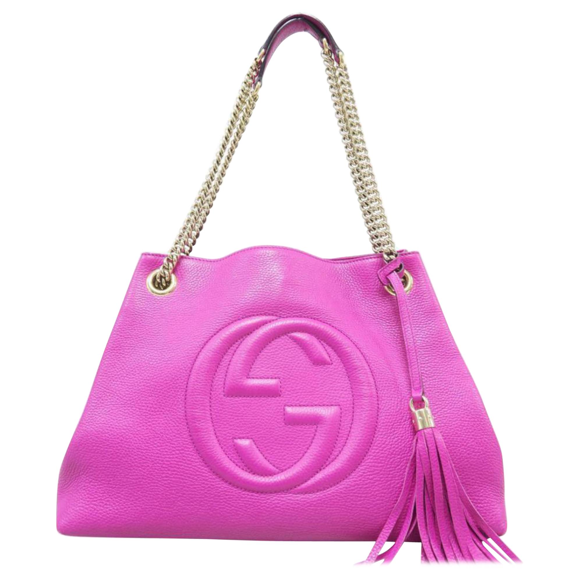 Gucci Soho Fringe Tassel Fuchsia Chain Tote 869084 Pink Leather Shoulder Bag