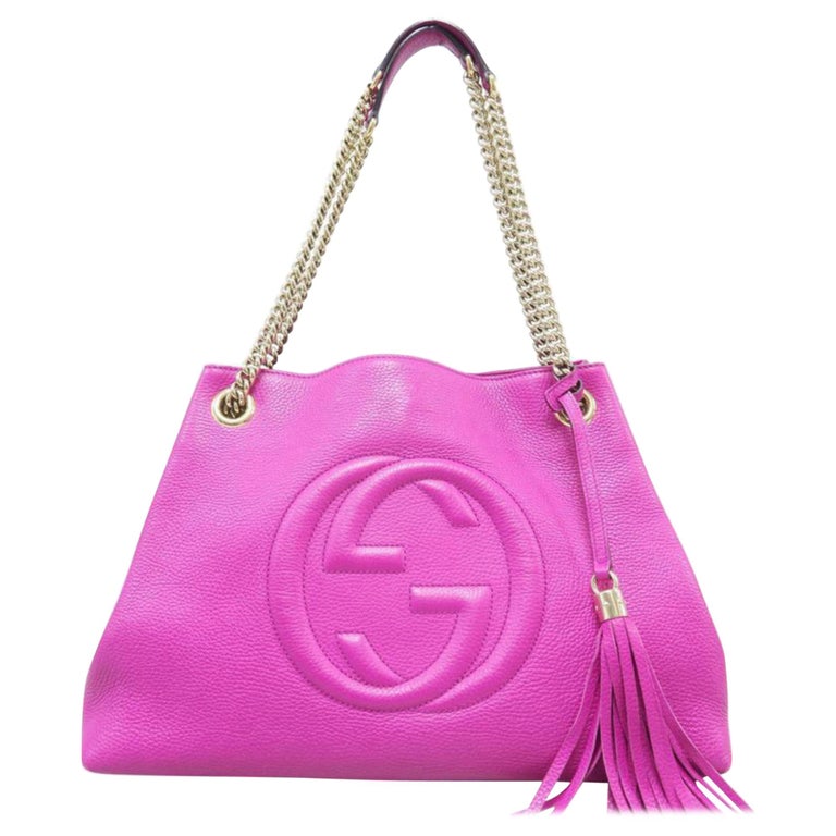 Gucci Soho Fringe Tassel Fuchsia Chain Tote 869084 Pink Leather ...