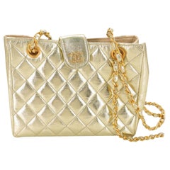 Chanel Metallic Quilted Chain Tote 868895 Gold Leather Shoulder Bag