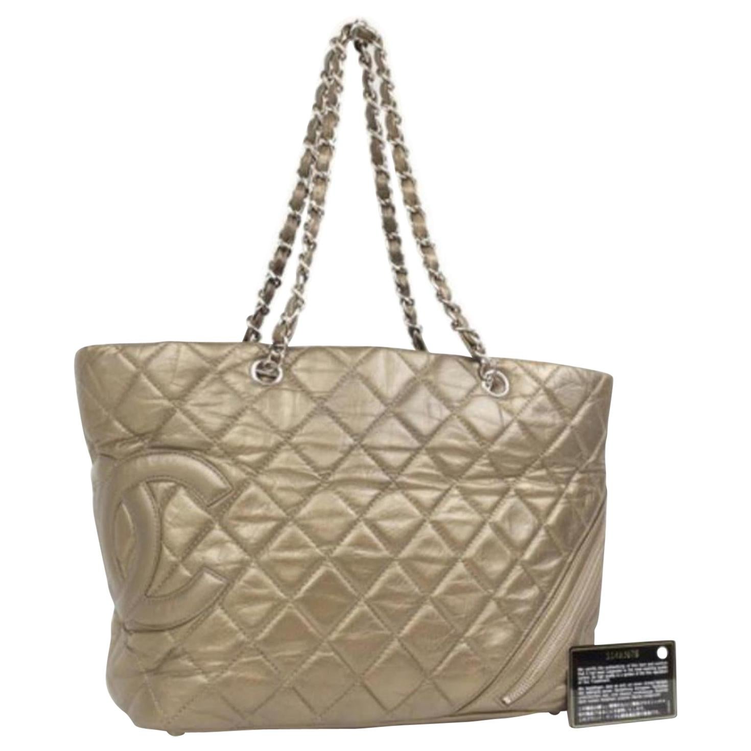 Chanel Cambon Ligne Chain 226553 Bronze Quilted Leather Tote For Sale