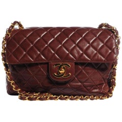 Chanel Classic Flap Quilted Maxi 226789 Dark Brown Leather Shoulder Bag